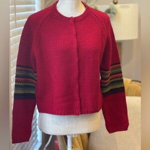 Vintage 100% Wool Sweater Cardigan. Women’s Sz. Large Petite. red | Rainbow